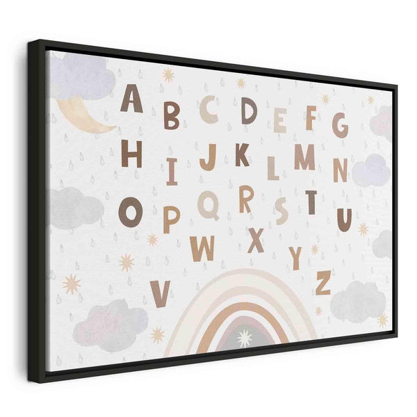 Quadro - Letters Above the Rainbow - Letters Among Streams of Rain and Clouds with a Rainbow Moon and Stars on a Light Background