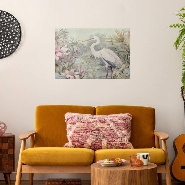 Poster - Heron Wading in a Pond - illustration in light colors