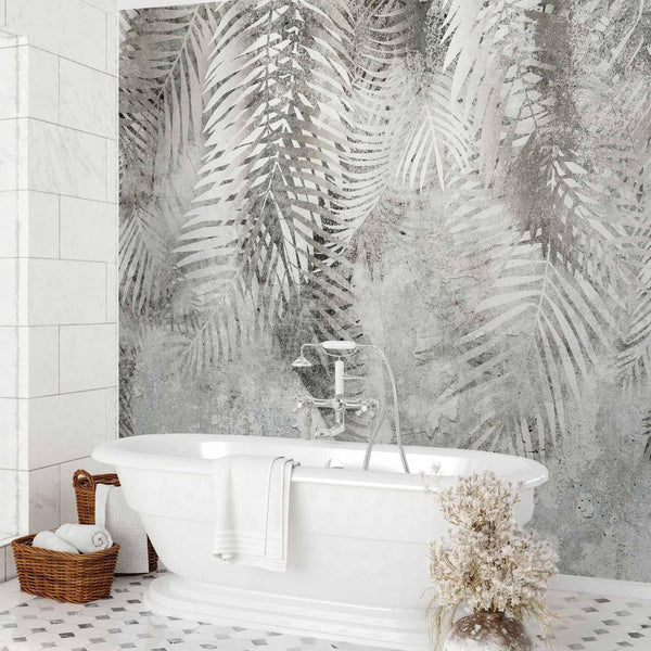 Carta da parati - Light and shadow - grey and white composition with floral motif and pattern