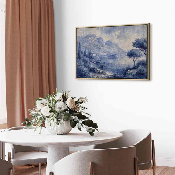 Quadro - Blue Bay - Italian landscape of Lake Como painted with blue ink