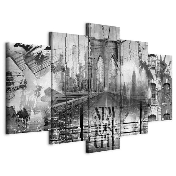 Quadro - New York City Collage (5 Parts) Wide Black and White