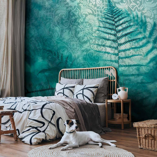 Carta da parati - In a forest retreat - abstract composition with ferns and patterns