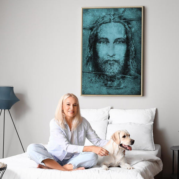 Quadro - Shroud of Turin in Turqoise (1 Part) Vertical