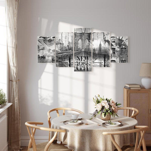 Quadro - New York City Collage (5 Parts) Wide Black and White