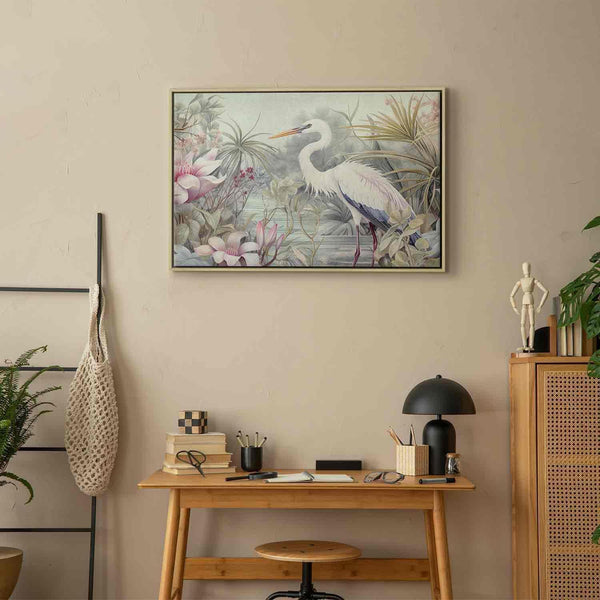 Quadro - Heron wading in a pond - illustration in bright colours