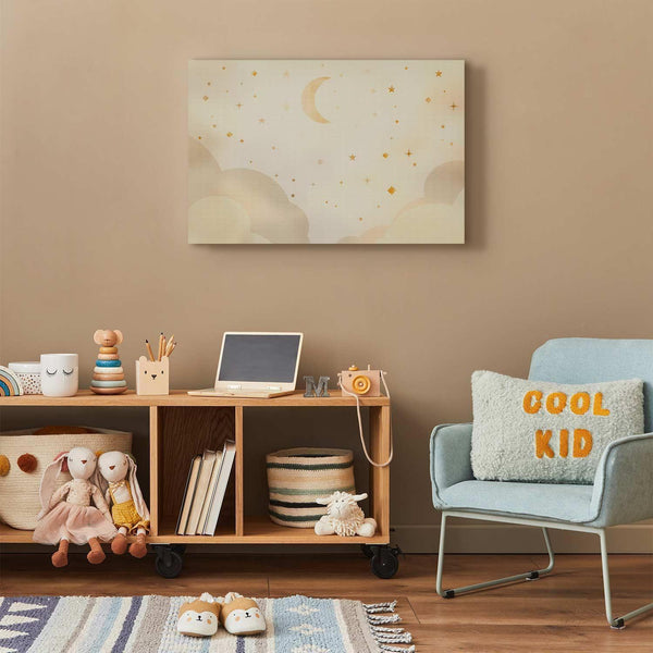 Quadro - Bright Night - Moon Accompanied by Many Stars on a Light Background