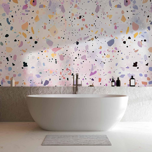 Carta da parati - Terrazzo in Confetti Style Violet-Pink Colorful Pattern