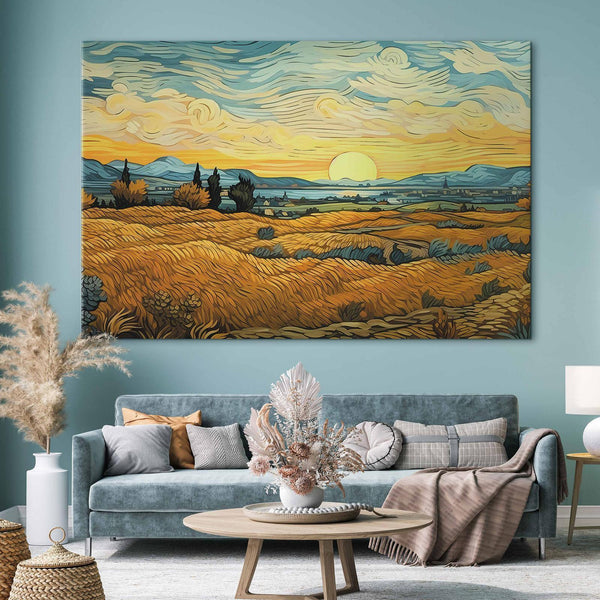 Quadro XXL - Impressionistic fields - painted golden landscape with fields of grain