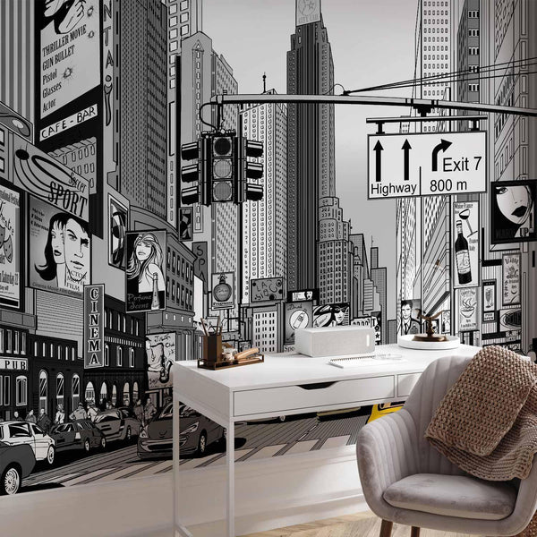 Carta da parati - Comic book city - New York street in pop art style