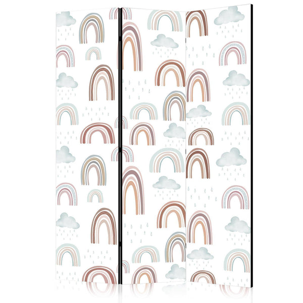 Paravento - Rainbows and Clouds - Rainbows of Various Sizes in Muted Colors Among Rain Clouds in a Pale Blue Shade