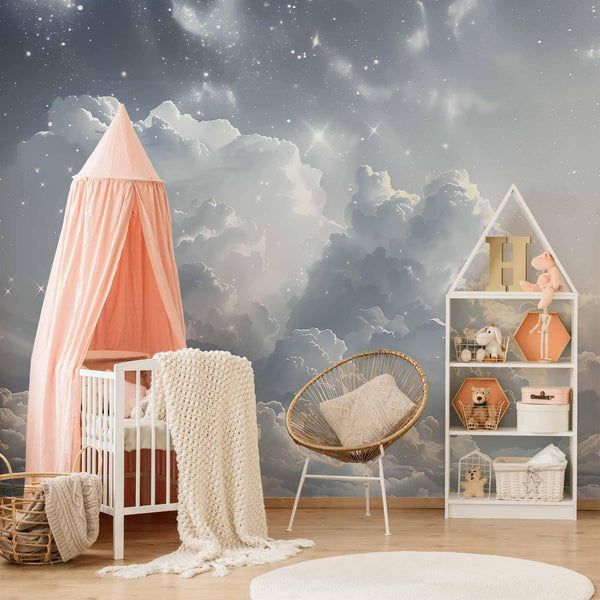 Carta da parati - Astral Calm: Stars Scattered Over Delicate Clouds