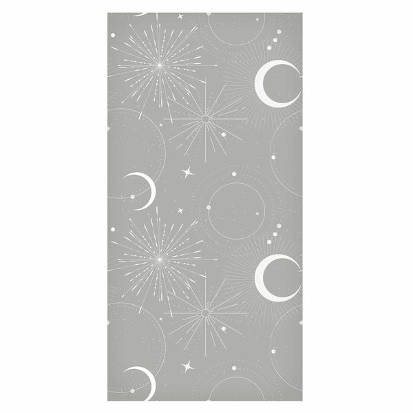 Tappezzeria murale - Cosmic Fireworks - Elegant pattern with moons and stars on a gray background
