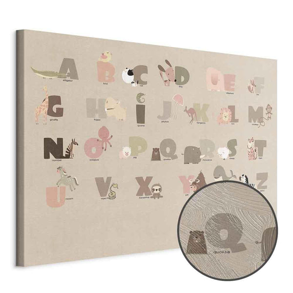 Quadro - Alphabet at the Zoo - Joyful Animals and Their Names on a Beige Background
