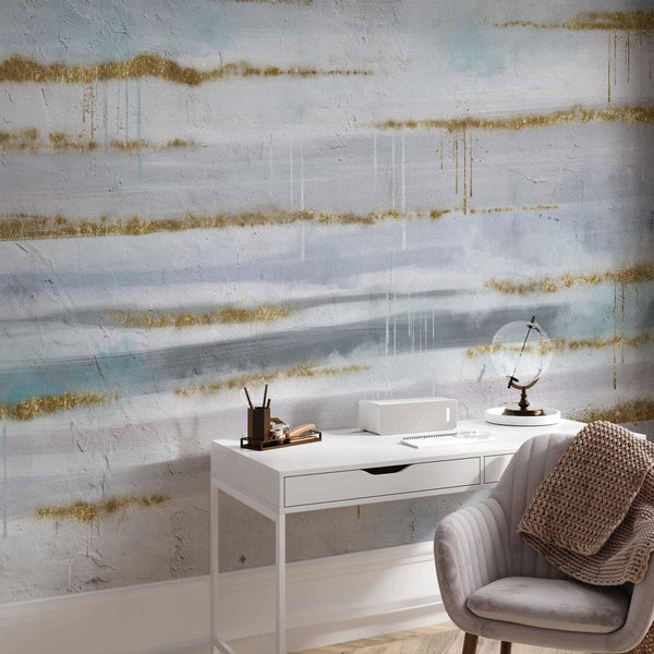 Carta da parati - Modernist background - abstract stripes pattern with gold patterns