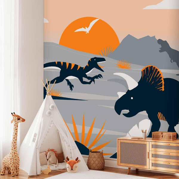 Carta da parati - Last dinosaurs with orange - abstract landscape for a room