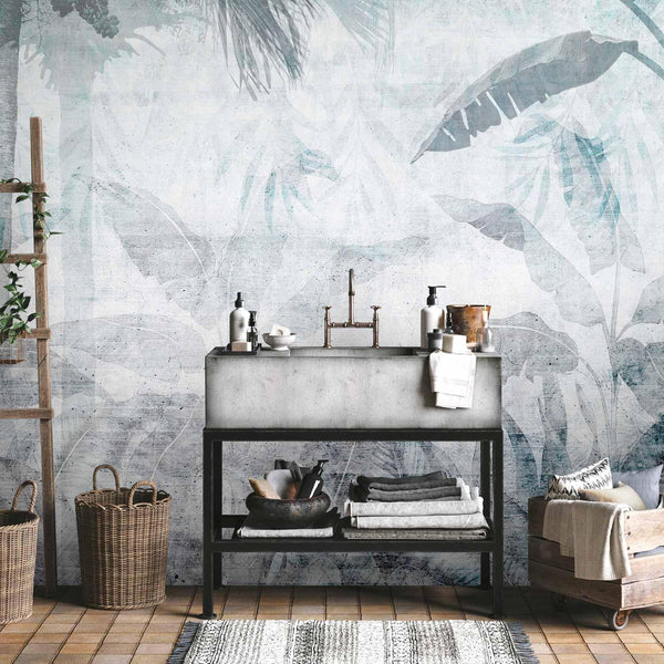 Carta da parati - Vanishing jungle - landscape of exotic nature in blue tones