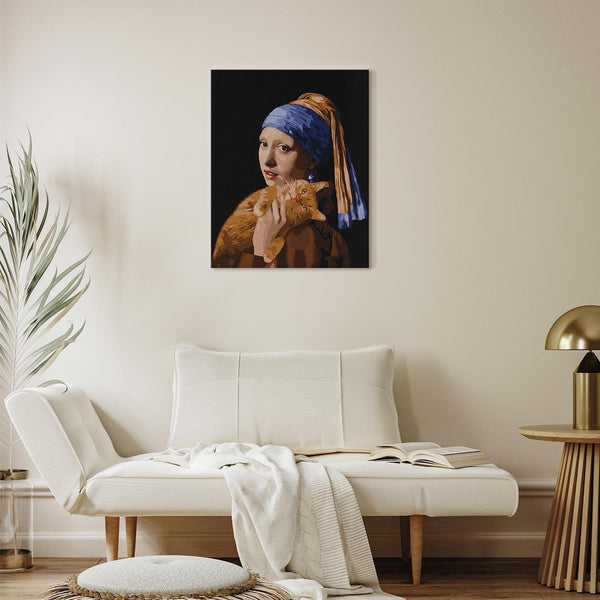 Quadro fai da te - Girl with a pearl and a ginger cat