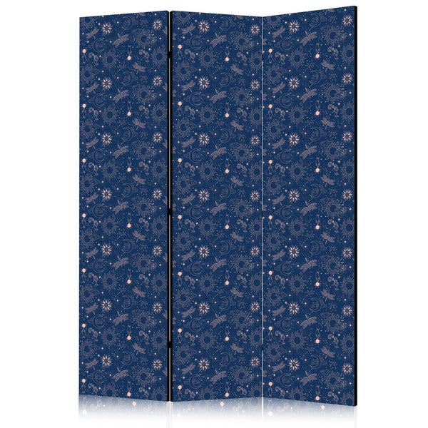 Paravento - Cosmic Fantasy - Pattern with Suns Moons and Dragonflies on a Dark Background