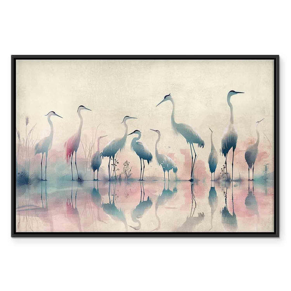 Quadro - Birds by the lake - herons painted in watercolour in delicate grey and pink colours