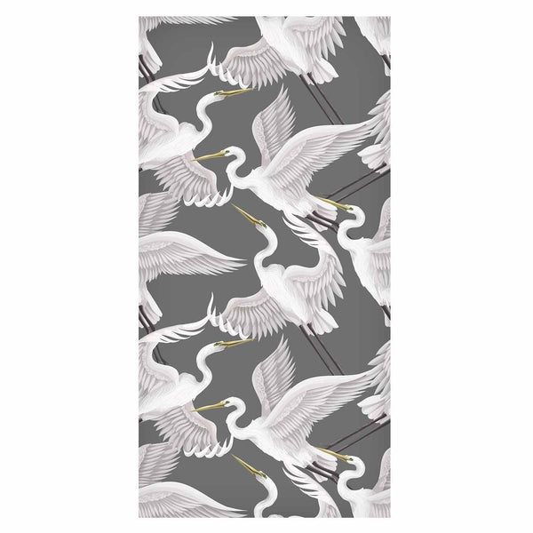 Tappezzeria murale - Flying birds – a delicate pattern of white and grey herons on a grey background