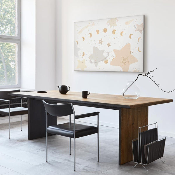 Quadro - Fairy-Tale Galaxy - Phases of the Moon in Yellow Tones Among Stars in Beige and Ash Colors with Stardust