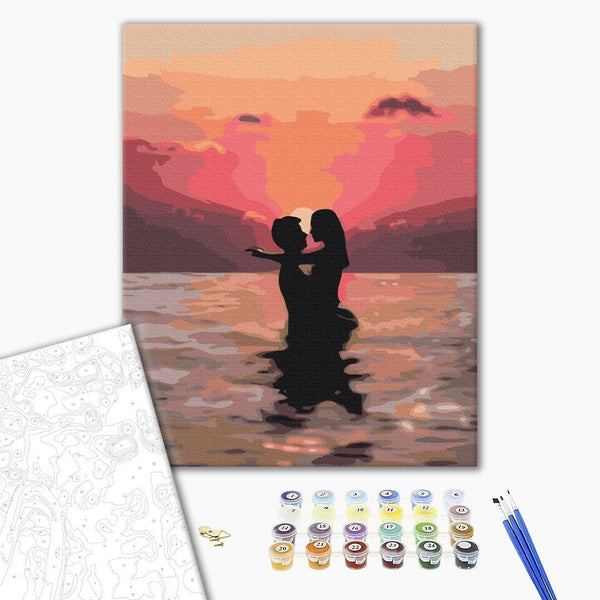 Quadro fai da te - Lovers against the backdrop of the setting sun
