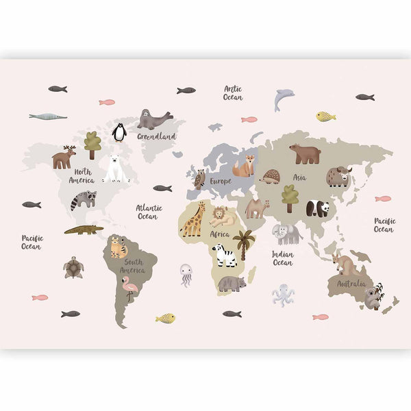 Carta da parati - Pastel Map - Animals and Continents for Children's Room