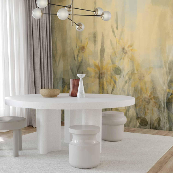 Carta da parati - A touch of summer - floral motif with a meadow full of yellow flowers and grasses