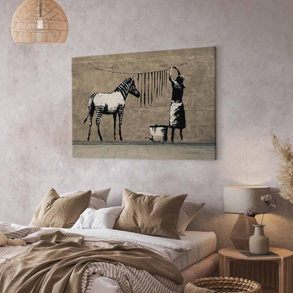 Quadro - Banksy: Washing Zebra on Concrete (1 Part) Wide