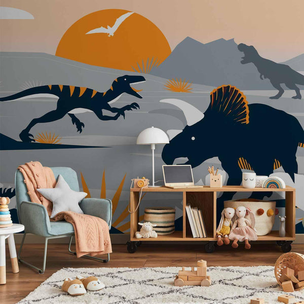 Carta da parati - Last dinosaurs with orange - abstract landscape for a room