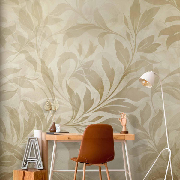 Carta da parati - Botanical Motif with Leaves and Vines in Sand Colors