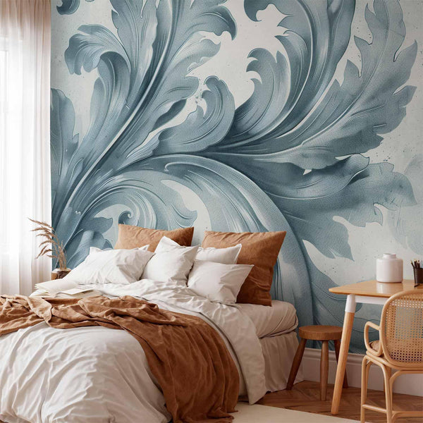 Carta da parati - Stone Baroque Ornaments in Light Shades of Gray-Blue