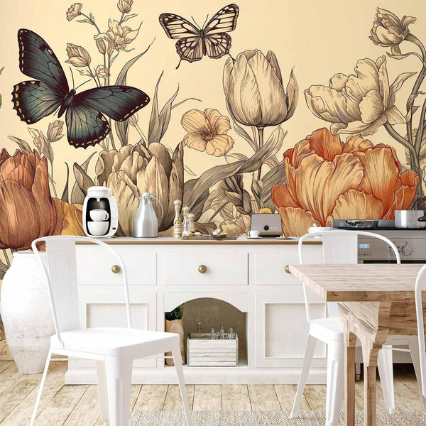 Carta da parati - Colourful tulips on a cream background
