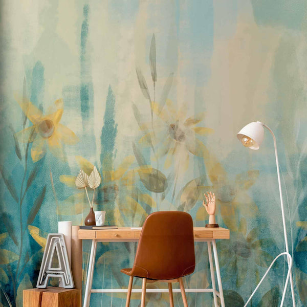 Carta da parati - A touch of summer - floral motif with a meadow of flowers in blue tones