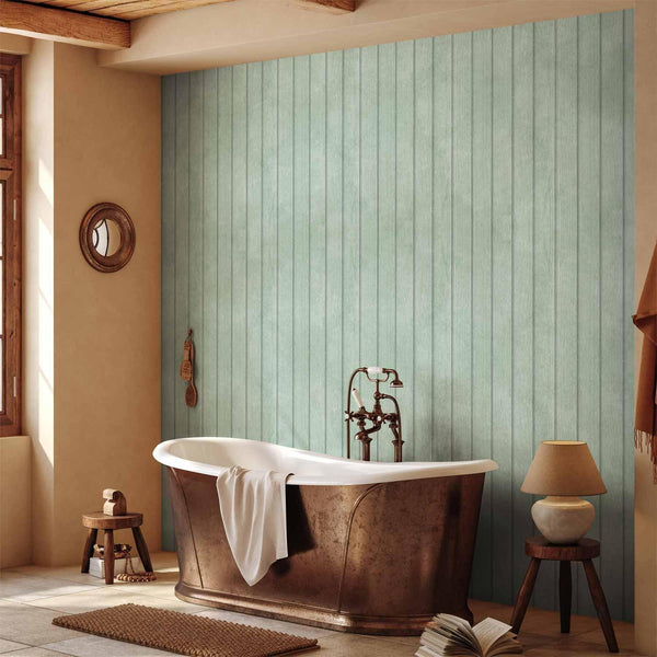 Tappezzeria murale - Delicate Wood - Vertical stripes in a pastel green shade