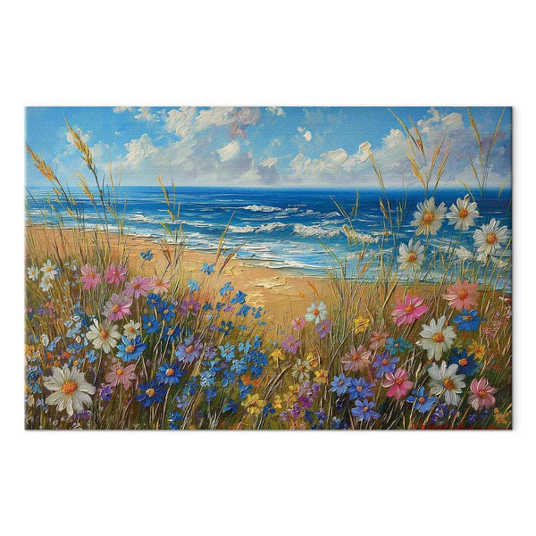 Quadro - Seascape – wildflowers and a view of the rough sea
