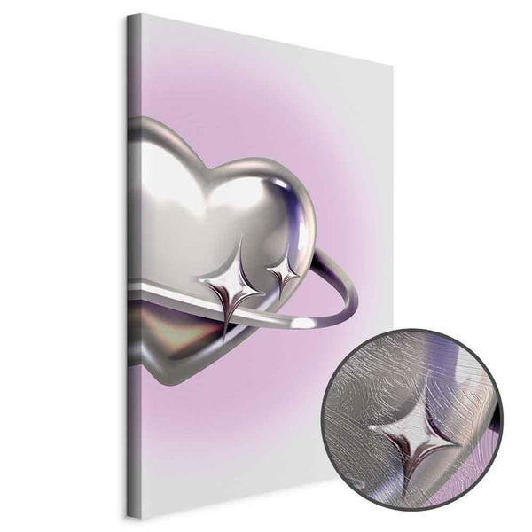 Quadro - Cosmic Heart - Silver Heart with a Ring on a Purple Background