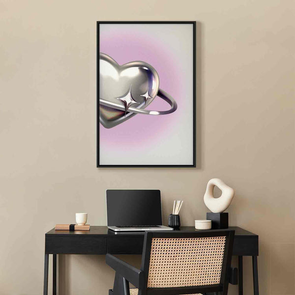 Quadro - Cosmic Heart - Silver Heart with a Ring on a Purple Background