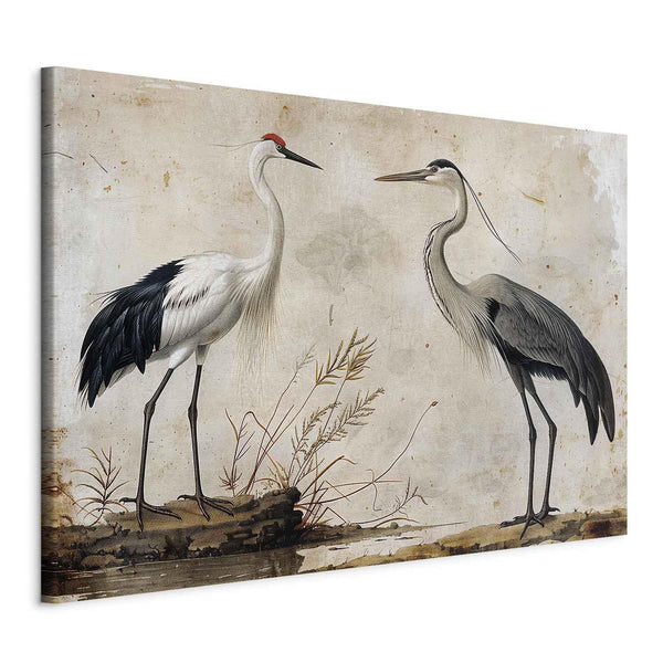 Quadro XXL - Birds from an old engraving - vintage-style illustration depicting a heron and a crane