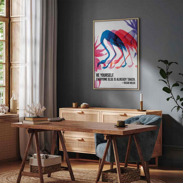 Quadro - Colorful Flamingos - Inspirational Quote with Colorful Bird Silhouettes