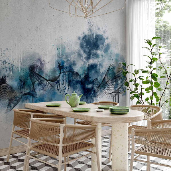 Carta da parati - Abstract wave - minimalist composition with blue pattern