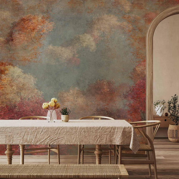 Carta da parati - Nature in autumn - landscape of autumn trees in painted retro style