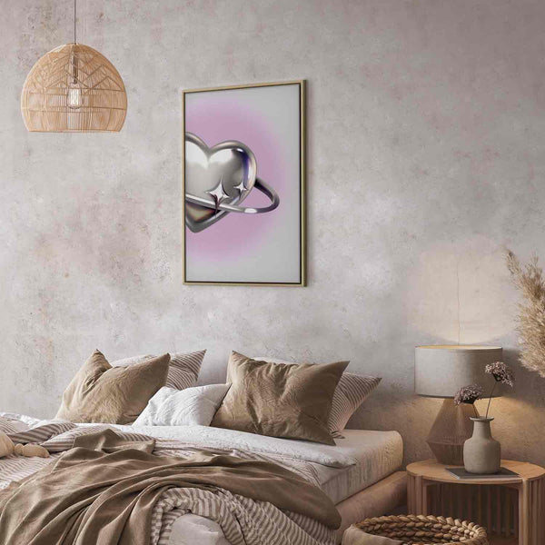 Quadro - Cosmic Heart - Silver Heart with a Ring on a Purple Background