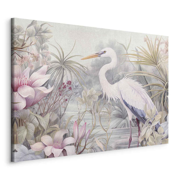 Quadro - Heron wading in a pond - illustration in bright colours
