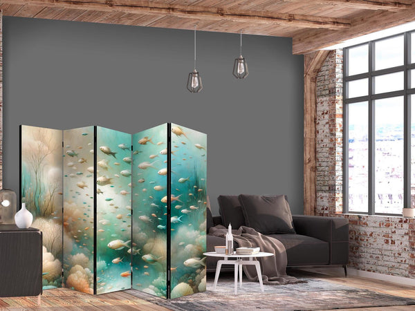 Paravento - Spectacular Underwater Landscape - Fish in an Underwater World in Turquoise Blue Beige and Delicate Orange Colors