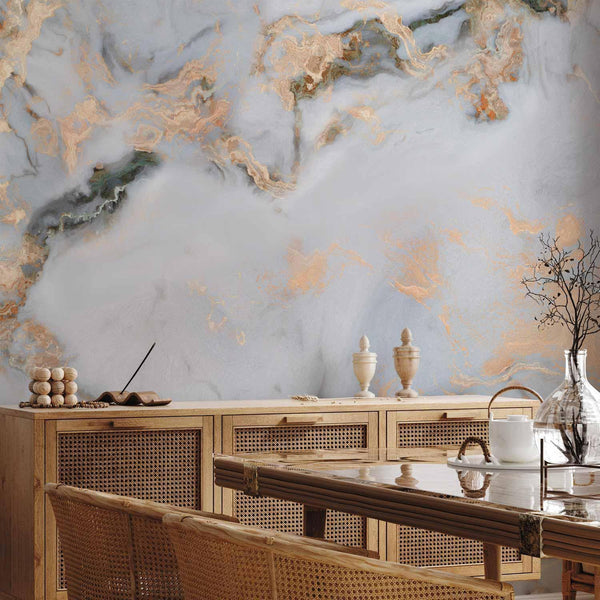 Carta da parati - White Stone - Elegant Marble With Golden Highlights