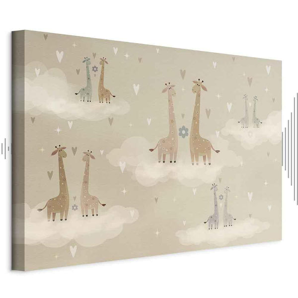 Quadro - Love - Colorful Giraffes Floating on Clouds Among Hearts and Stars