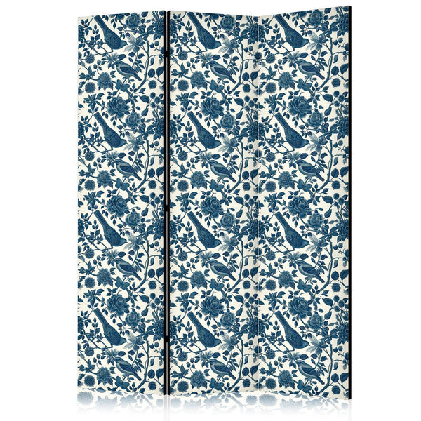 Paravento - Rose Vines - Monochromatic Blue Birds Resting Among Roses