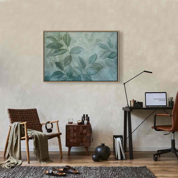 Quadro - Large Leaves in Shades of Green-Mint: Botanical Motif