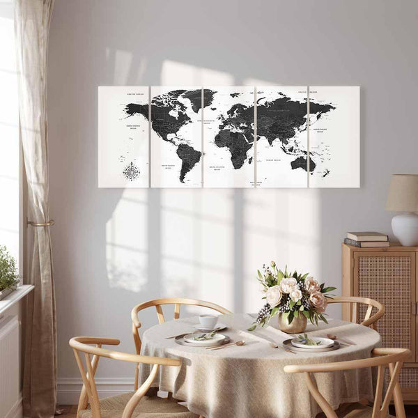 Quadro - Black and White Map (5 Parts) Narrow
